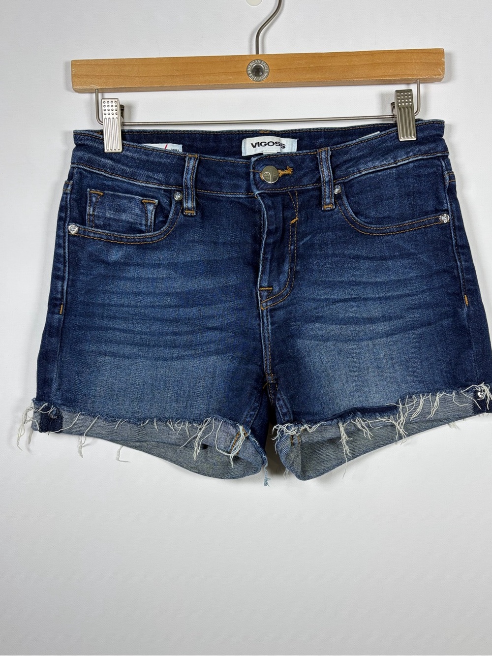 Vigoss Dark Blue Distressed Roll-Cuff Denim Shorts
